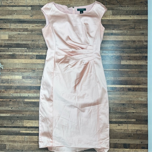 Lauren Ralph Lauren Evening Satin Cap Sleeve Sheath Dress Pink Sz 4 - Picture 15 of 16
